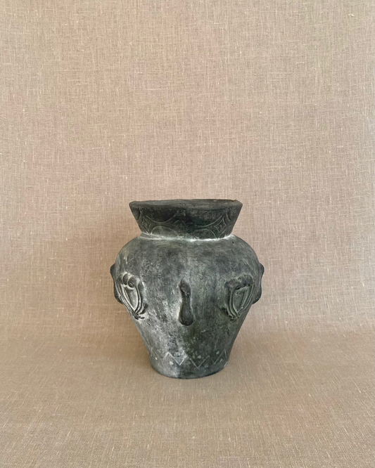 CERAMIC POT WITH ORNAMENTS